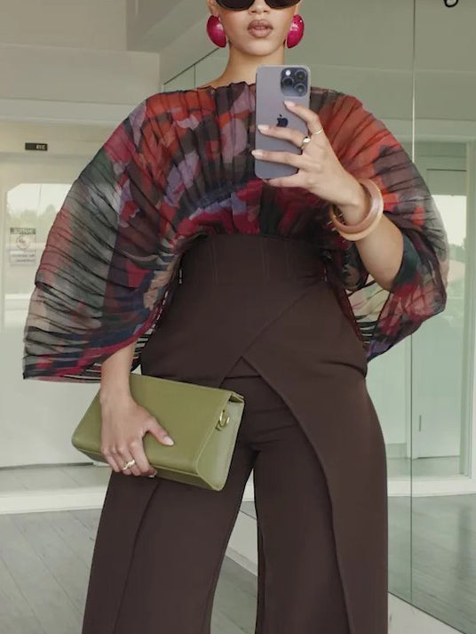 Unique Cut High-Rise Brown Wide-Leg Pants