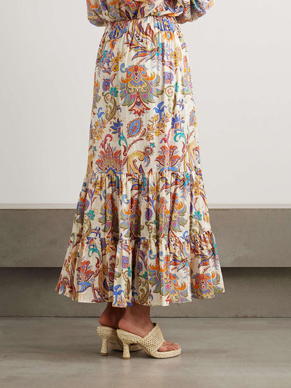 Unique Paisley Print Boho-Chic Layered Midi Skirt