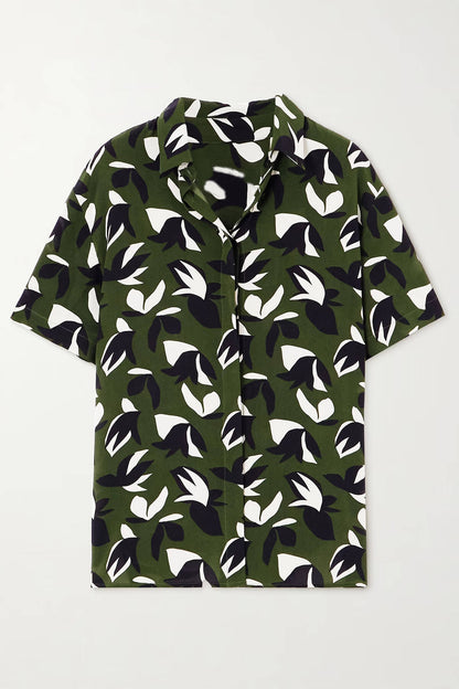 Unique Floral Print Satin Shirt