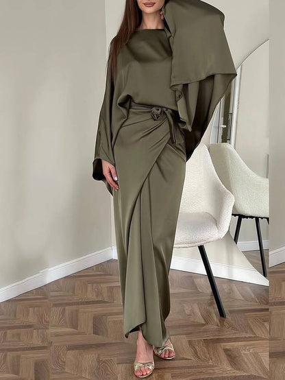 Minimalist Loose Shirt And Lace-up Skirt Suit-Skirt