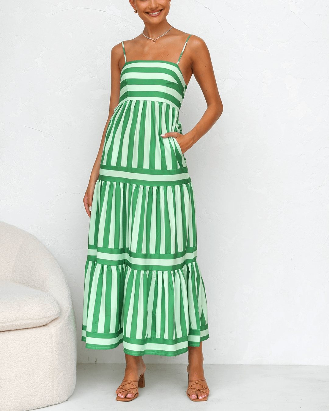 Multi Green Striped Maxi Dress