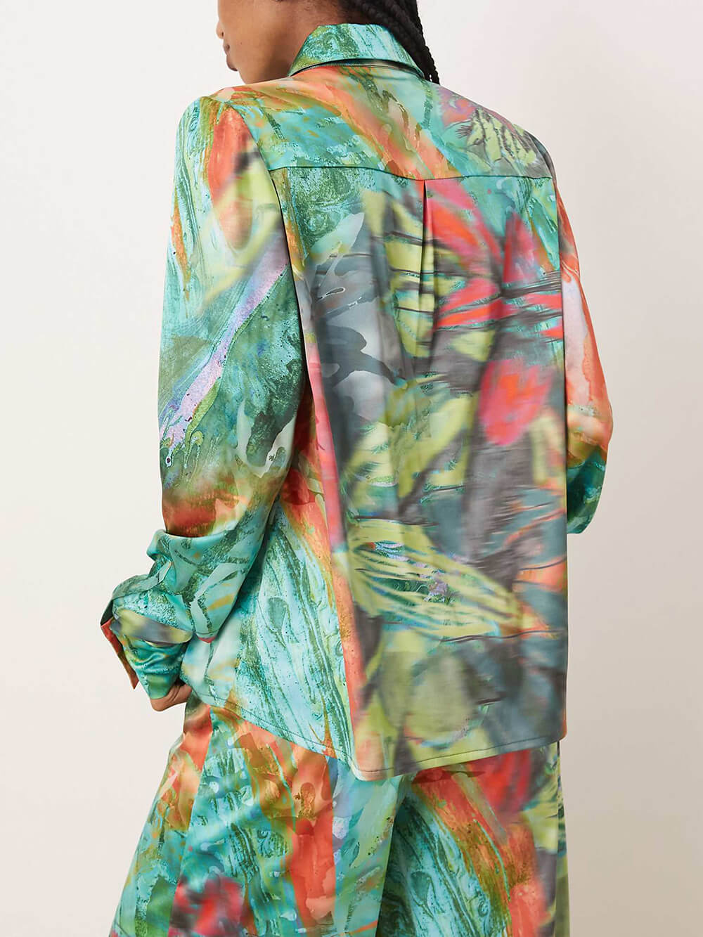 Unique Artistry in Motion Satin Oil Painting Print Button-Up Shirt