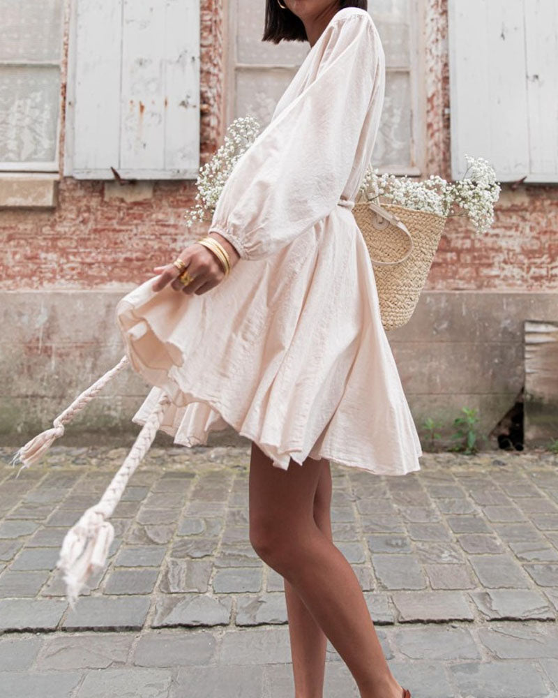 Casual Plain Braid Belt Dress