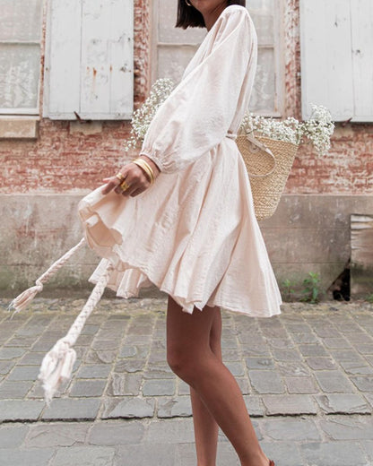 Casual Plain Braid Belt Dress