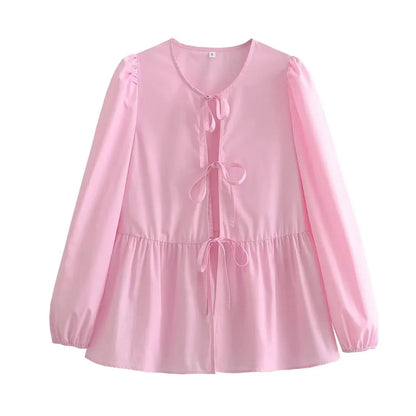 Fashion Bow Long Sleeve Shirt Top