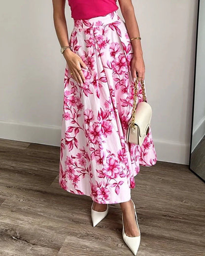 Elegant Tank Top & Printed Skirt Two-Piece Set