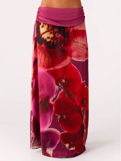 Sweet Elegant Print Low-Waist Ruched Skirt