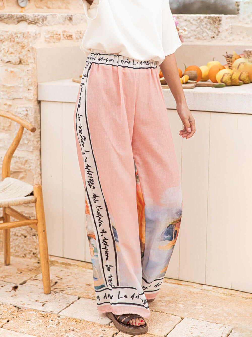 Unique Casual Printed Elastic Waist Wide Leg Pants