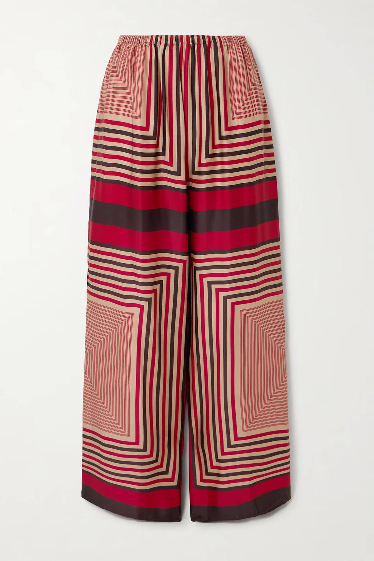 Unique Striped Print Satin Elastic-Waist Wide-Leg Pants