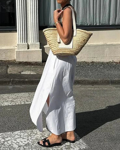 Casual Two-Piece Vest & Vented Skirt Set