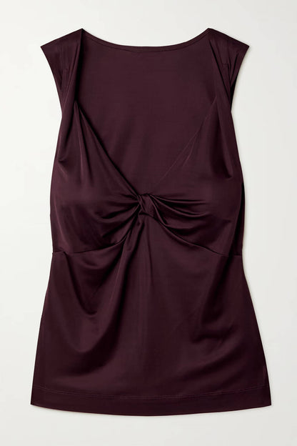 Elegant Satin Pleated Tank Top And Pleated Printed Twill Skirt Set