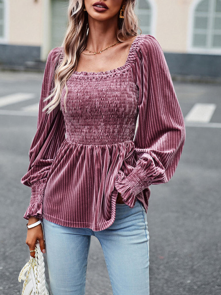 Elegant Commuter Long-Sleeved Velvet Shirt