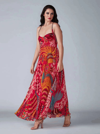 Unique Print A-Line Sling Maxi Dress