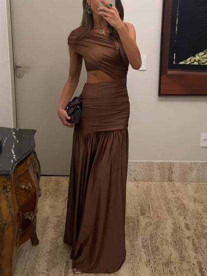 Unique Off-shoulder Waist Hollow Maxi Dress