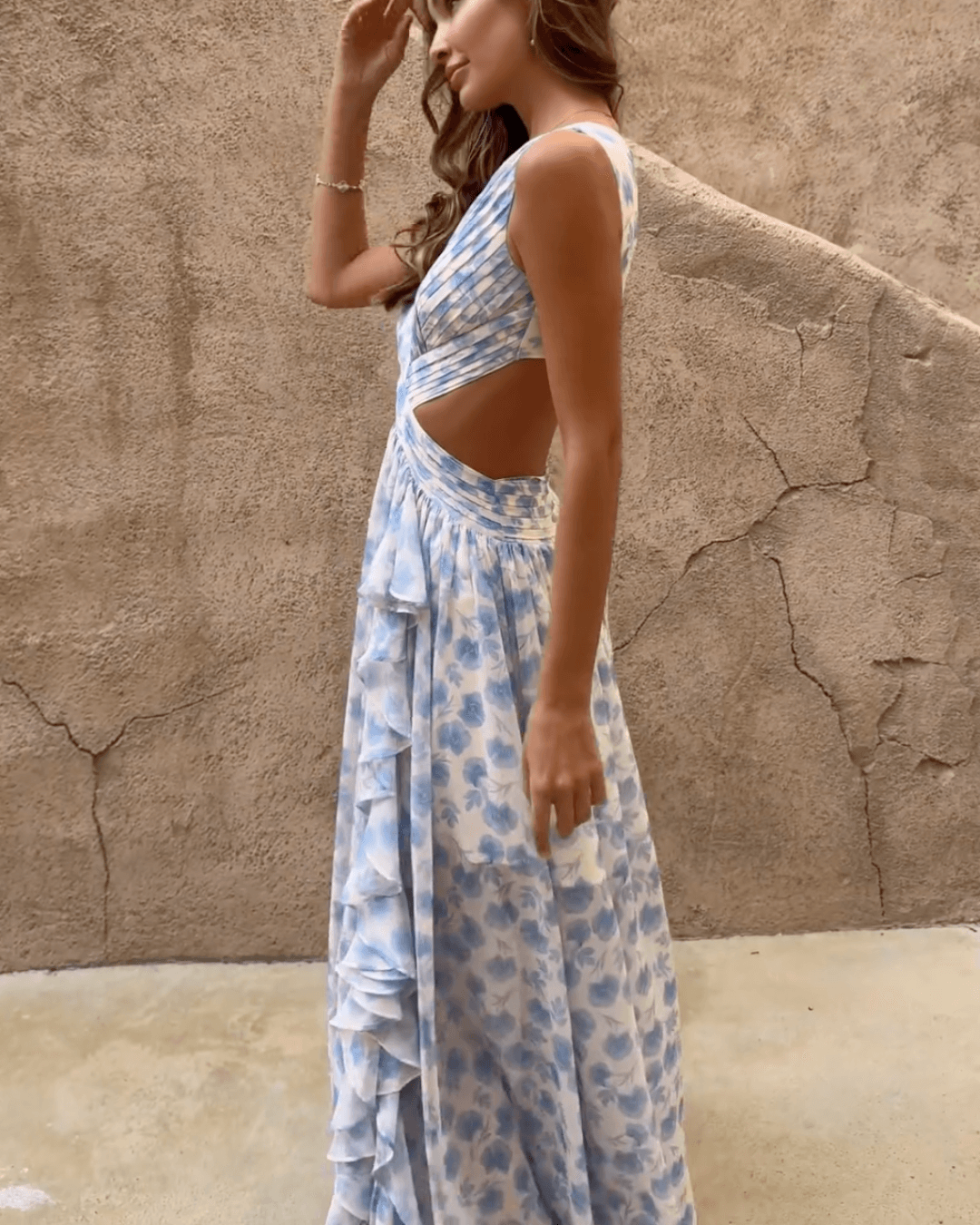 Back Lace-Up Elastic Waist Maxi Dress