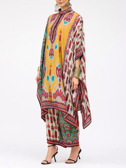 Retro Casual Patchwork Floral Print Loose Straight-Leg Pants