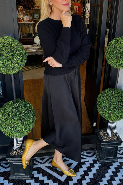 Fashion Knit Ruched Sweater and Satin Stretch Tank Midi Dress Two-piece Set