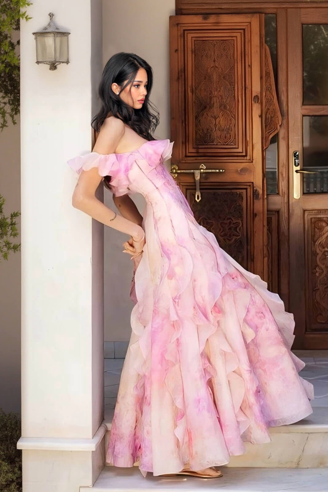 Casual Vacation-Style Strappy Floral Ruffle Maxi Dress