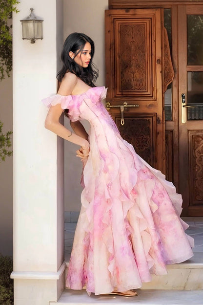 Casual Vacation-Style Strappy Floral Ruffle Maxi Dress