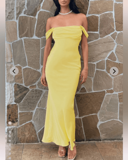 Light Yellow Off Shoulder Formal Maxi Dress