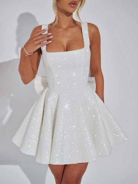 Elegant Square Neck A-Line Mini Dress