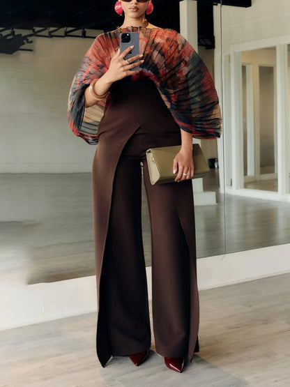 Unique Cut High-Rise Brown Wide-Leg Pants