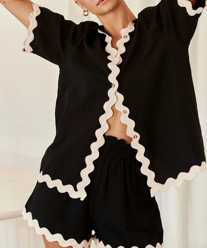 Simple Solid Color Waves Two -piece Suit