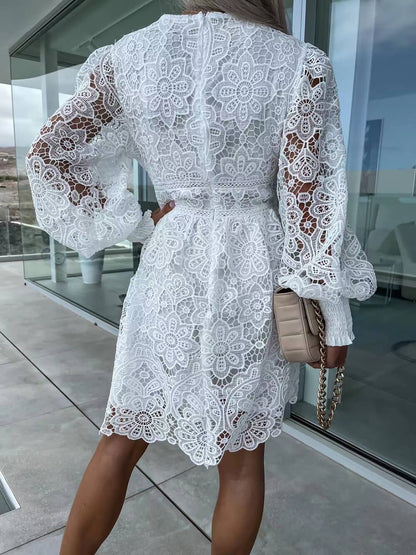 Sexy Hollow Lace Mini Dress