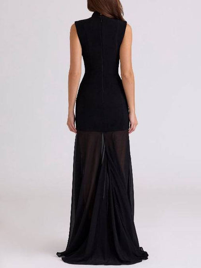 Hollow Design Tulle Splicing Maxi Dress