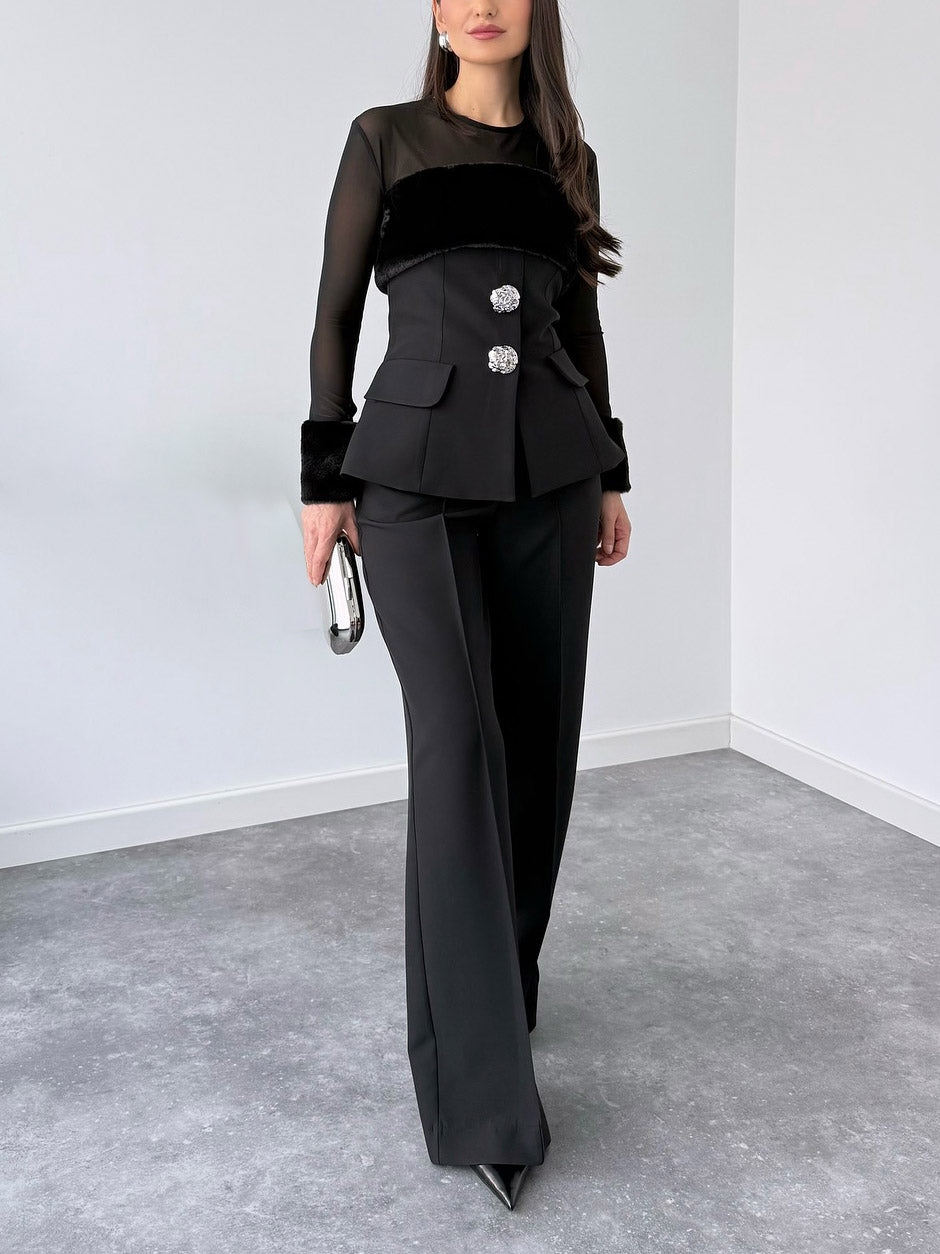 Elegant Tailored High-Waist Suit Trousers