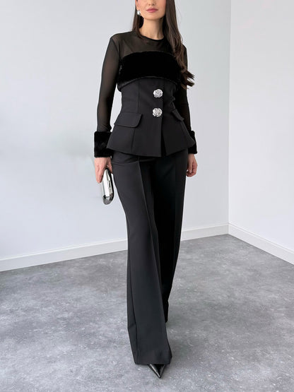Elegant Tailored High-Waist Suit Trousers