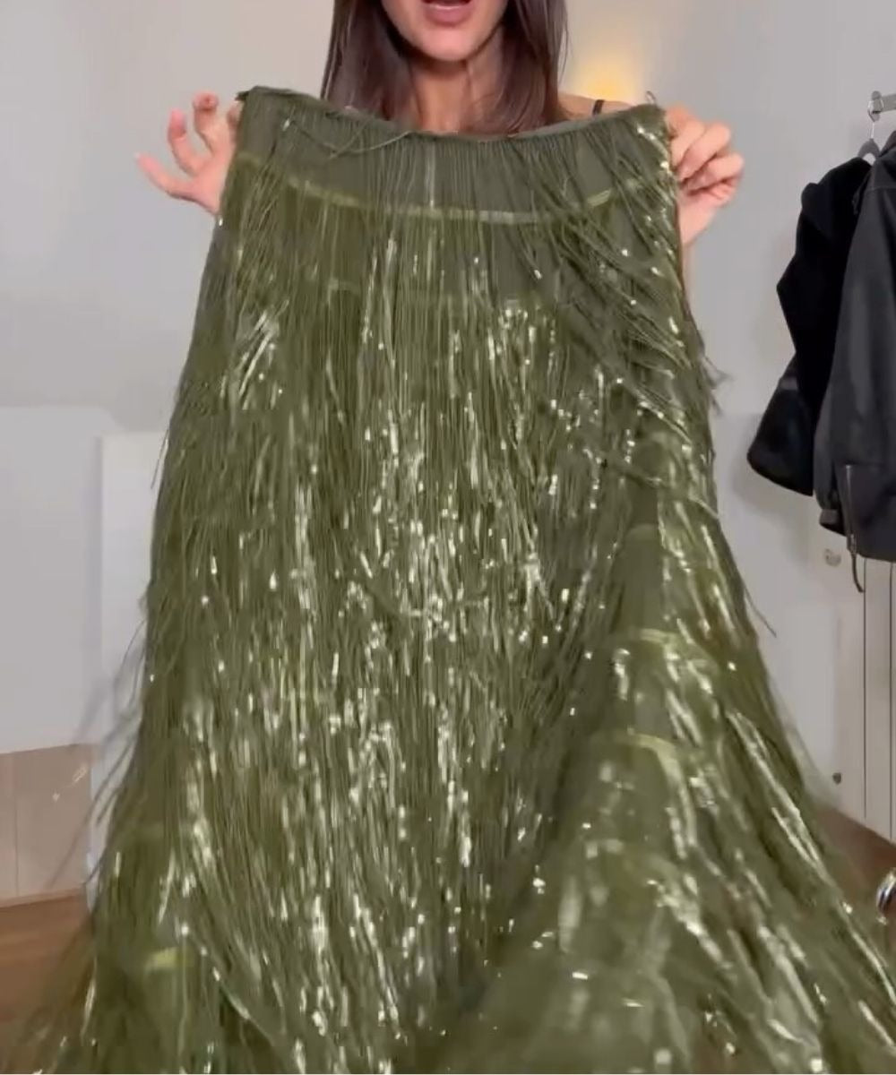 Elegant Sequined Tassel Stylish Midi Skirt