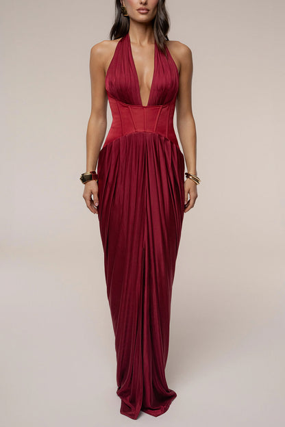 Exquisite Backless Draped Patchwork Maxi Dress