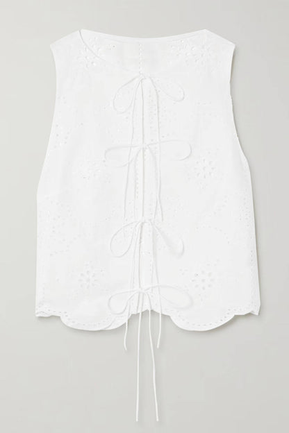 Fashionable Ruffled Crochet Hollow-Out Tank Top