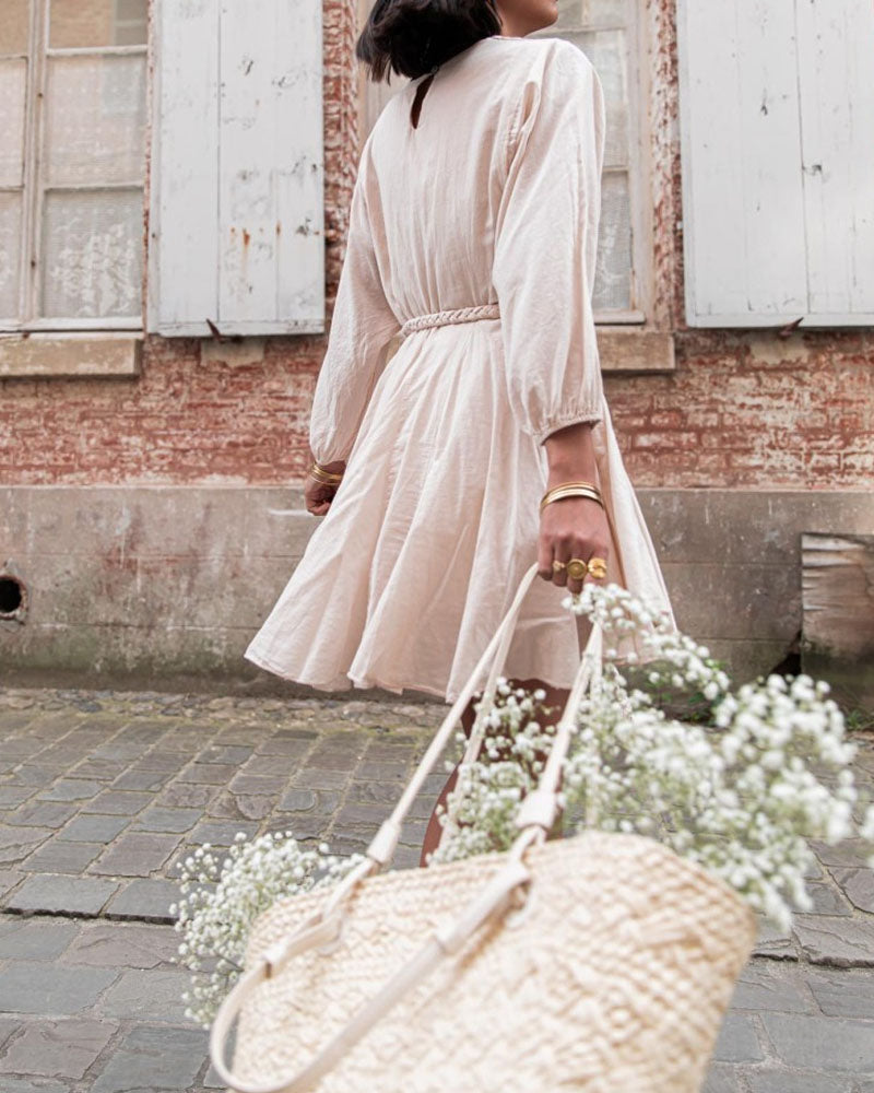 Casual Plain Braid Belt Dress