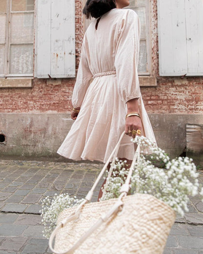 Casual Plain Braid Belt Dress