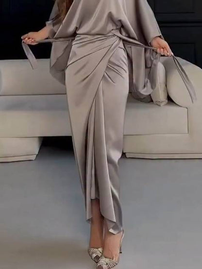 Minimalist Loose Shirt And Lace-up Skirt Suit-Skirt