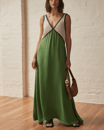 Chic V-neck contrasting color dress