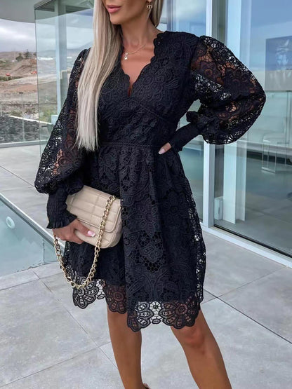 Sexy Hollow Lace Mini Dress