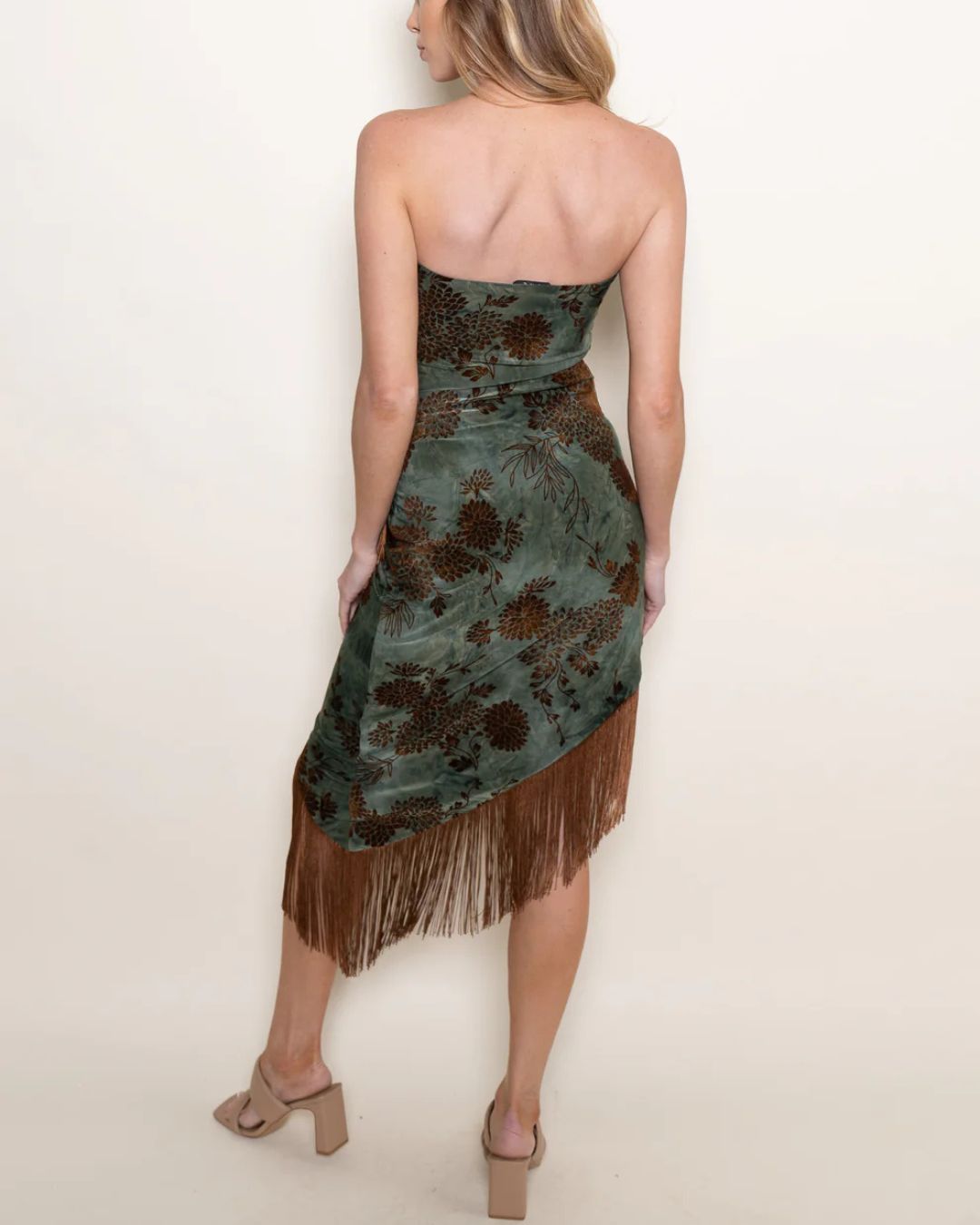 Vintage Floral Strapless Fringe Dress