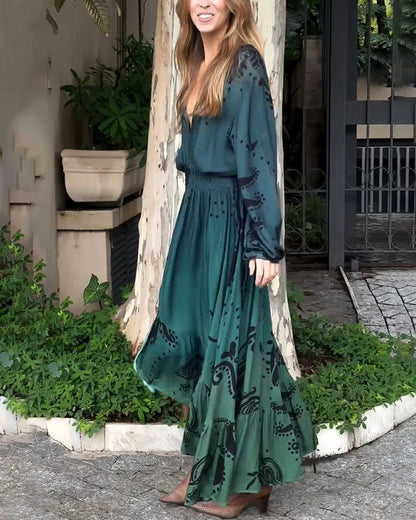 Bohemian resort V-neck printed dress