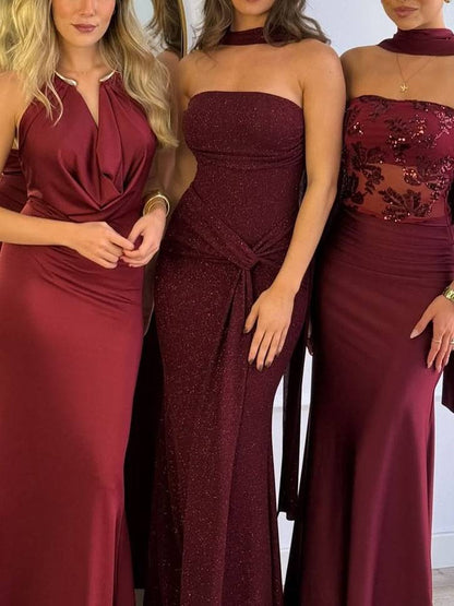 Shiny Tube Top Scraf Design Maxi Dress