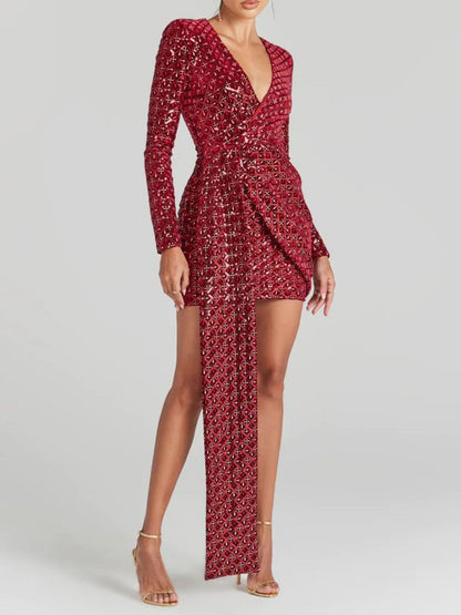 Elegant Sequined Embroidered Party Mini Dress