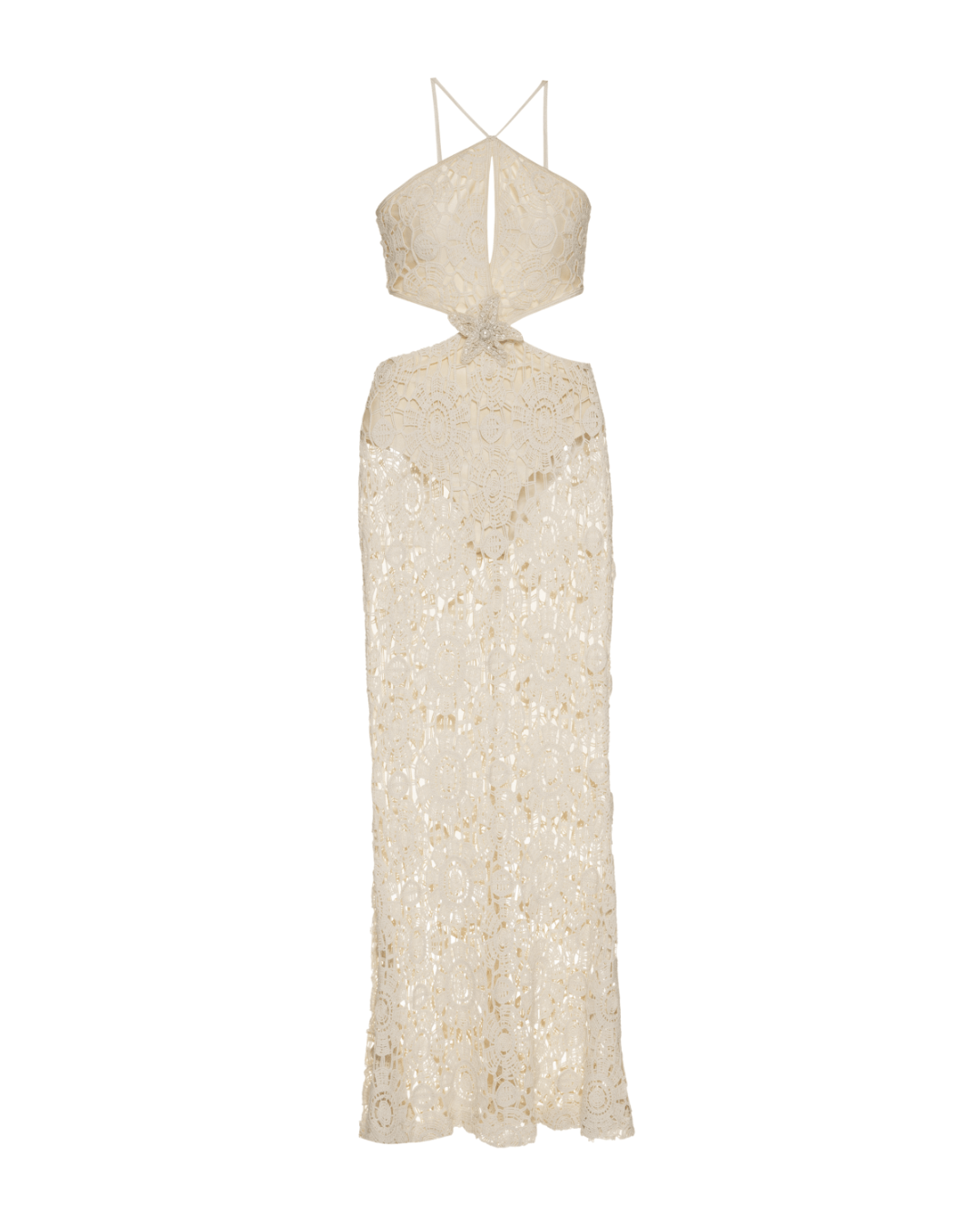 Embroidered Crochet Halterneck Dress