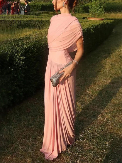 Elegant Asymmetric Ruffled Short Sleeve Maxi Dress