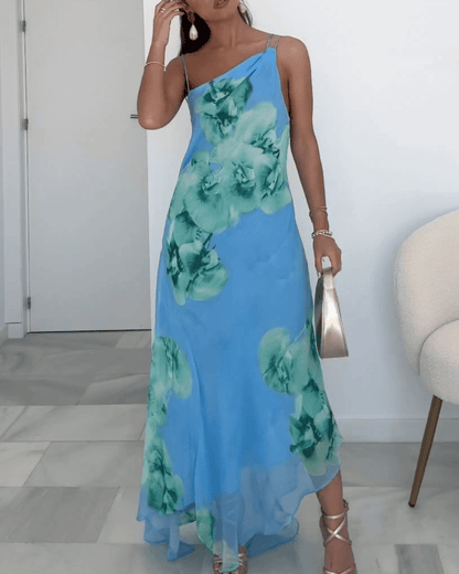 Floral Print Suspender Patchwork Maxi Dress