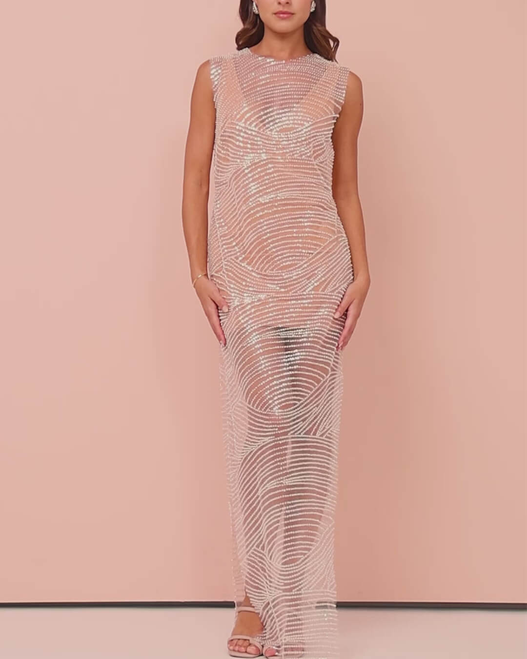 Plunging Neckline Detachable Mini Lining Maxi Dress