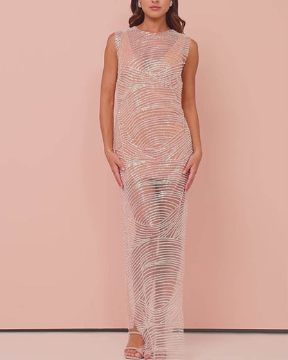 Plunging Neckline Detachable Mini Lining Maxi Dress