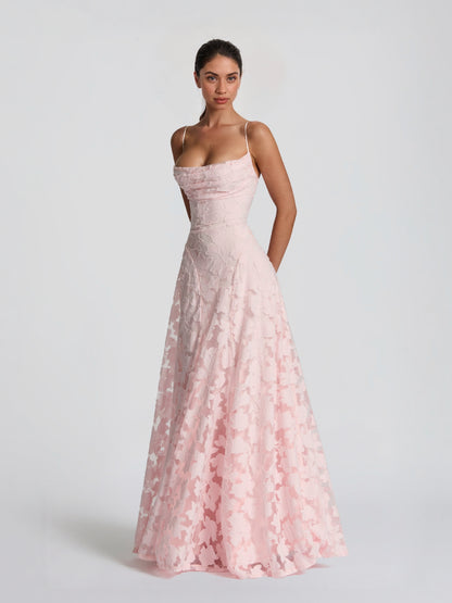 Elegant Floral Lace Spaghetti Strap Maxi Dress