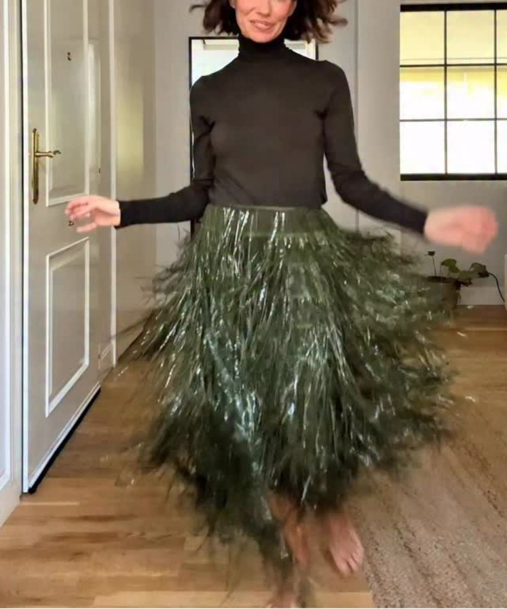 Elegant Sequined Tassel Stylish Midi Skirt